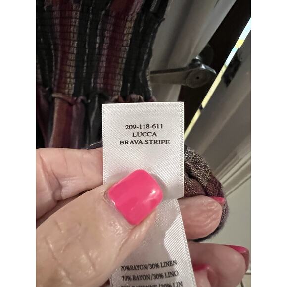 Rails Lucca Brava Stripe Mini Dress Smocked V-Neck Linen Blend Size M - Picture 6 of 9